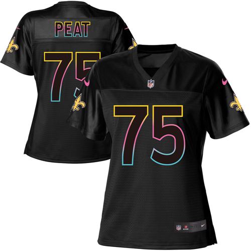 Nike Saints #75 Andrus Peat Black Women's NFL Fashion Game Jersey